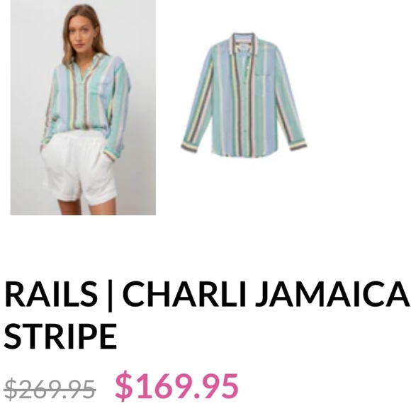 NWT RAILS The Charli shirt in Jamaica stripe size large - Picture 8 of 10